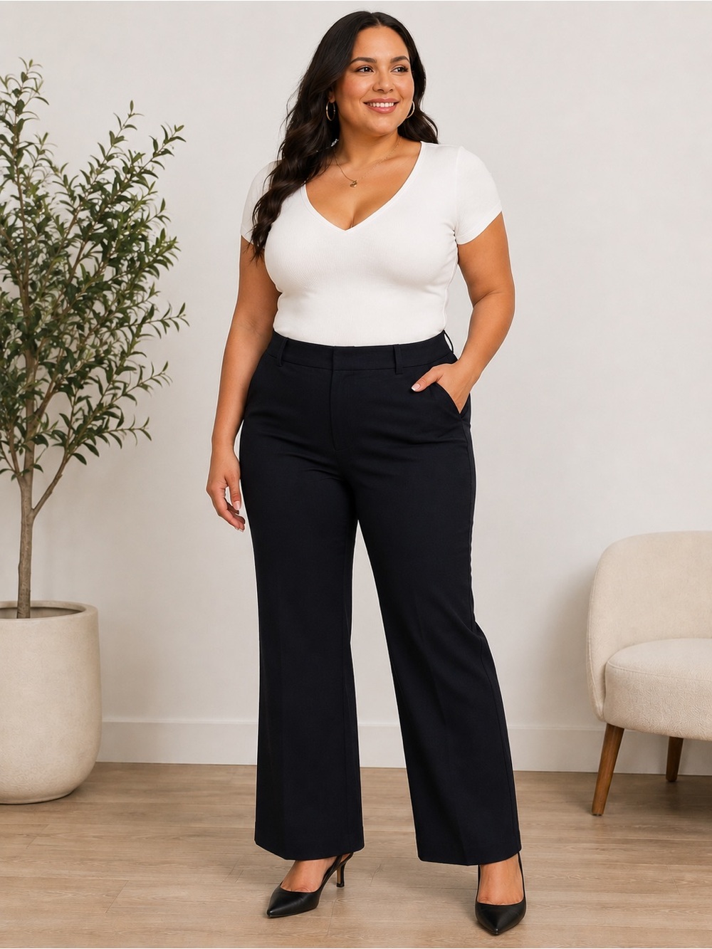 Lane Bryant Petite Black Wide Leg Career Pants Women’s Size 14P